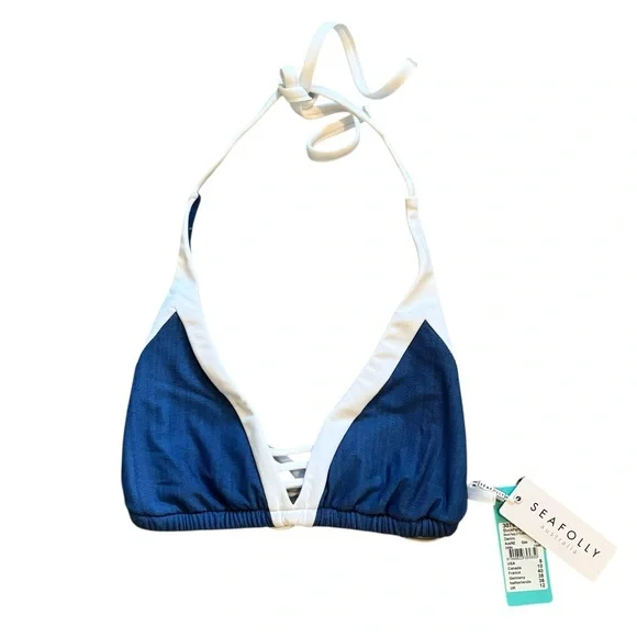 Seafolly Anthro Block Party Denim Color Triangle Bikini Swim Top D Cup Size 8 - Picture 4 of 9